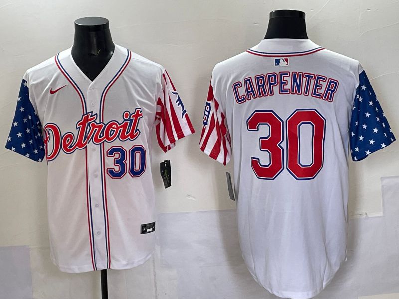 Men Detroit Tigers 30 Carpenter White National Flags 2025 Nike MLB Jersey style 1